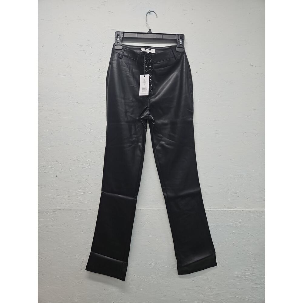 WeWoreWhat Black Vegan Leather Lace Front Pants w Back Pockets $168 MSRP Sz 24
